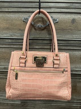 Anne Klein Blush Croc-Embossed Tote with Gold Hardware